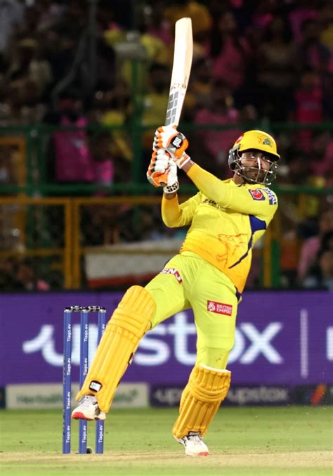 Jaipur : CSK's Ravindra Jadeja plays a shot