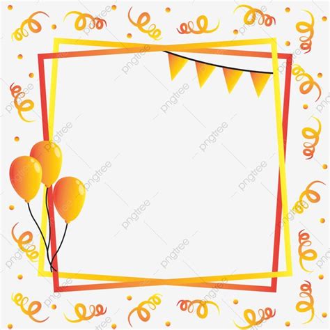 an orange frame with balloons and streamers