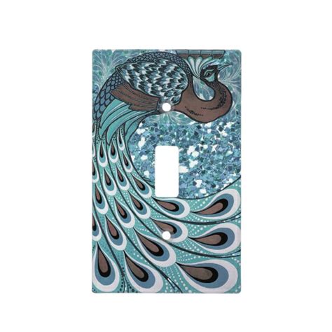 Glittery Blue Peacock Feathers Art Deco Light Switch Cover | Zazzle