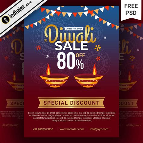 A4 Size Diwali Festival Sale Poster Flyer Template - Indiater