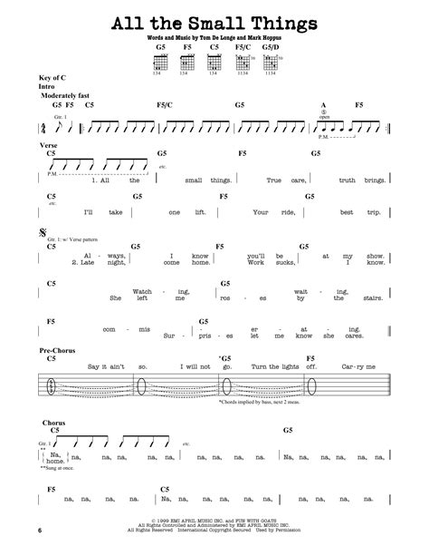 All The Small Things by Blink 182 - Guitar Lead Sheet - Guitar Instructor