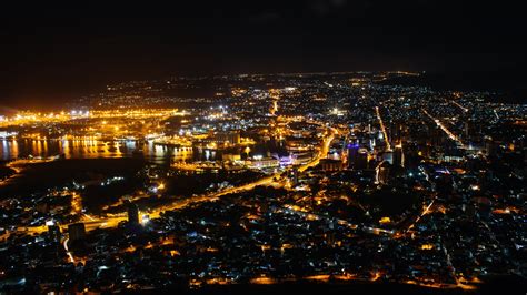 Aerial view of lighted city buildings, city, lights, street light, artificial lights HD ...