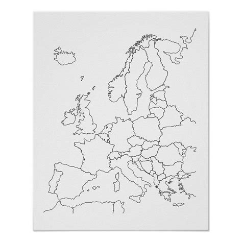 Europe Map Blank Outline Poster | Zazzle | Europe map, Map, Map outline
