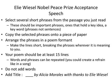 PPT - Elie Wiesel Nobel Peace Prize Acceptance Speech PowerPoint Presentation - ID:2673451