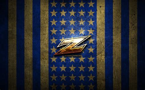 Download wallpapers Akron Zips flag, NCAA, blue brown metal background ...