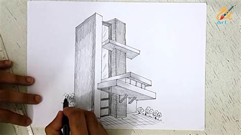 Architectural Drawing | How to Draw a 3D Multi Storage Building as Freehand !! - YouTube