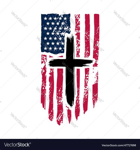 Christian cross on grunge american flag Royalty Free Vector