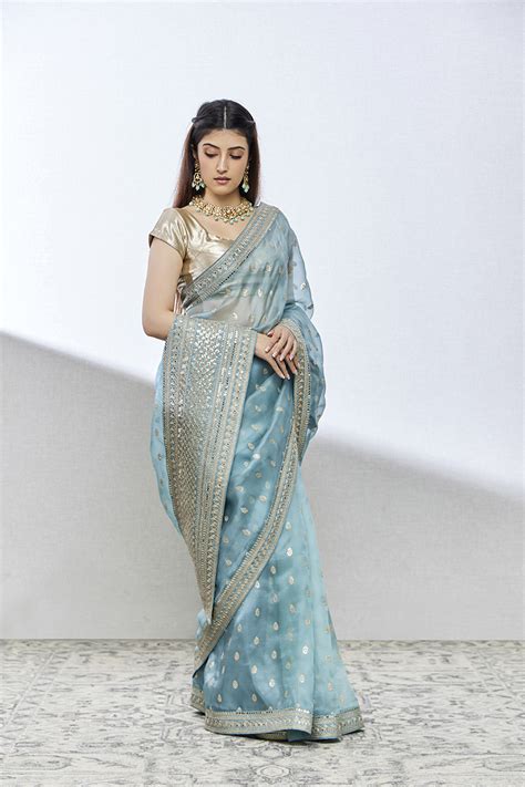 Benzer sky blue organza sarees with blouse piece|WO-SS-246 – Benzerworld