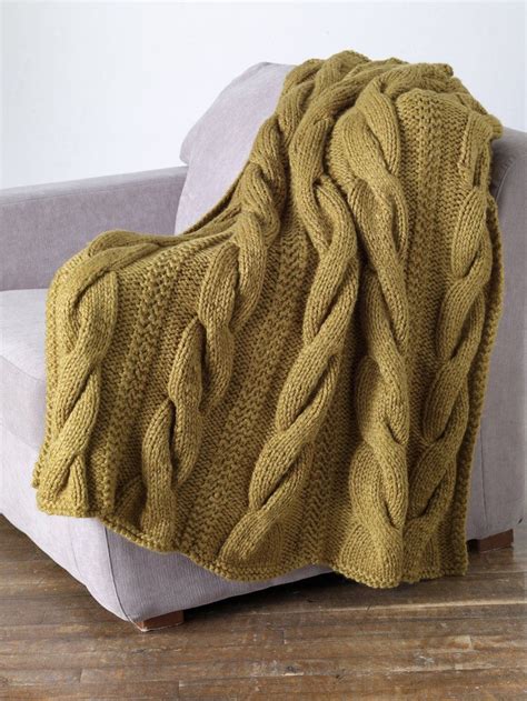 Classic Cable Throw in Lion Brand Wool-Ease Thick & Quick - 80882AD | Knitting Patterns ...