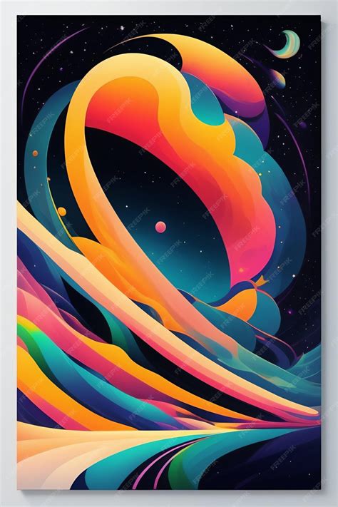 Premium AI Image | A colorful poster with a planet in the background.