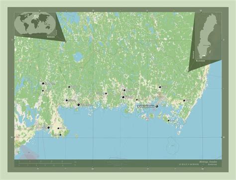 Blekinge, Sweden. OSM. Labelled Points of Cities Stock Illustration - Illustration of planet ...