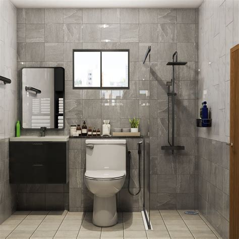 Minimalistic Grey Small Bathroom Design | Livspace