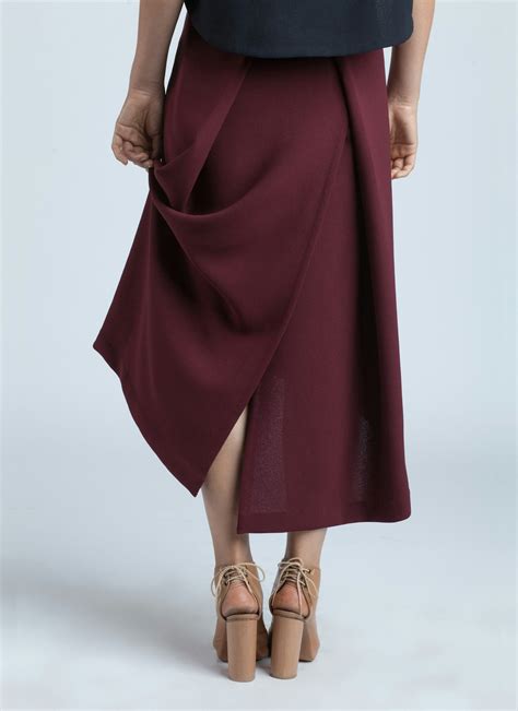 KAAREM - Piece Of Ring Pleated Midi Skirt - Burgundy