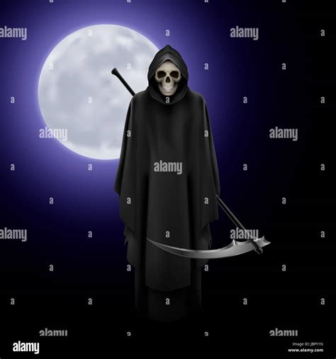 Terrifying Grim Reaper over full moon background Stock Photo - Alamy