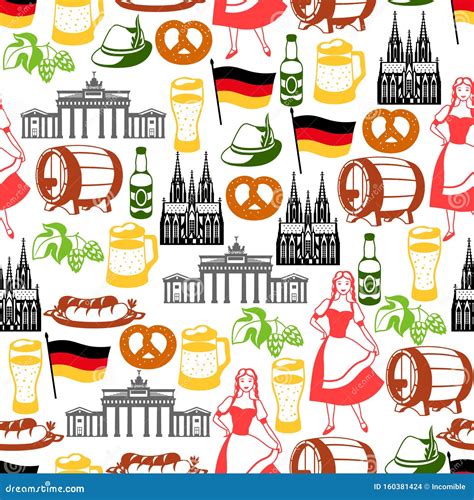 German Seamless Pattern. Germany National Traditional Symbols. Cartoon Vector | CartoonDealer ...