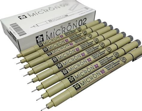 Sakura Pigma Micron Drawing pens 02 Black Ink Felt tip Pen, Line Width 0.3mm Archival Pigment ...