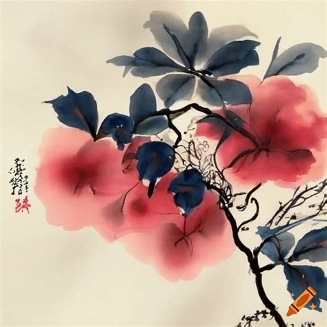 Chinese ink painting of flowers on Craiyon