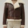 Women's Cropped Style Brown Leather Shearling Jacket - Sale