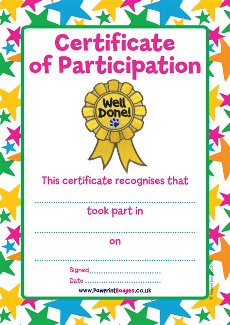 Certificate - Participation - Pawprint Family