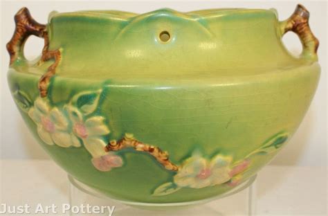 Roseville Pottery Apple Blossom Green Hanging Basket with Chain 361-5 ...