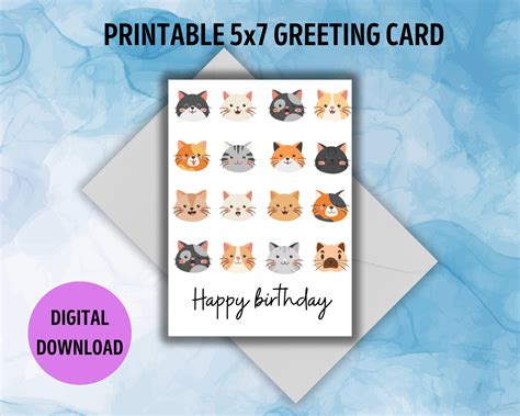 Printable Cat Birthday Cards, Cards With Cats on It, Printable, Print ...