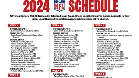 NFL 2024 TV Schedule Free Printable Version