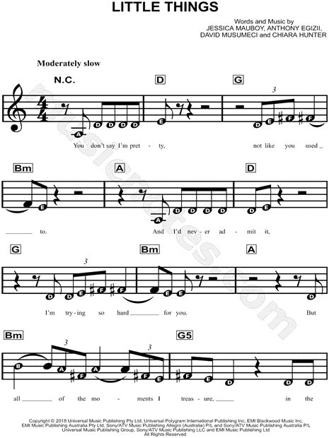 Jessica Mauboy "Little Things" Sheet Music for Beginners in D Major ...