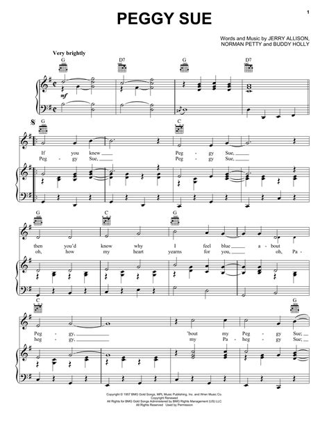 Peggy Sue by Buddy Holly Sheet Music for Piano, Vocal & Guitar Chords ...