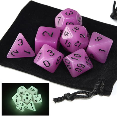 Glow in the Dark – Purple Dice Set - BlueWizardGaming | Unique DnD Dice | Metal Dice | RPG Dice