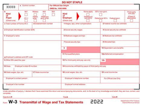 2022 Form IRS W3-Fill Online, Printable W3 form 2022, Fillable, Download