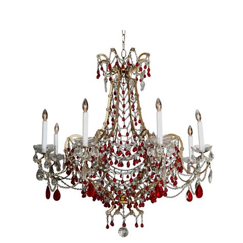 Eight Arm Italian Chandelier with Ruby Red Crystals : On Antique Row - West Palm Beach - Florida