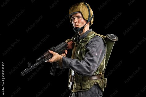 Male in uniform conforms to Russian army special forces (OMON) in War ...