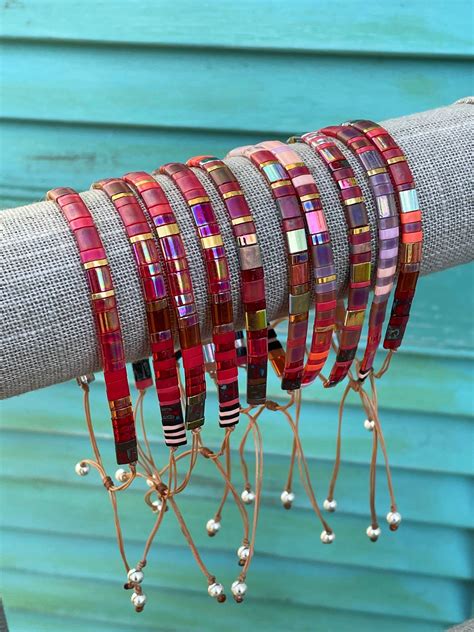 Adjustable Pink Tila Bead Bracelet Friendship Stacking - Etsy | Friendship bracelets with beads ...
