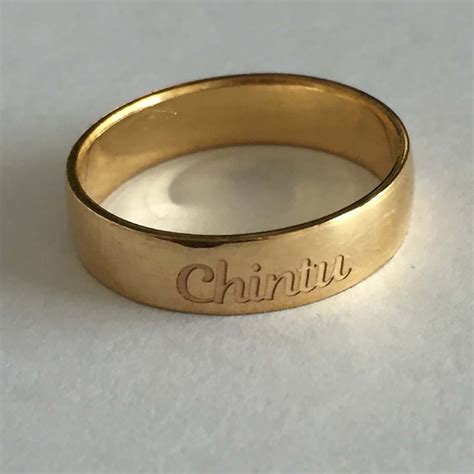 Simplified Name Engraved Gold Ring