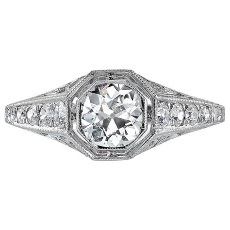 Platinum Old Mine Cut Diamond Engagement Ring For Sale at 1stdibs