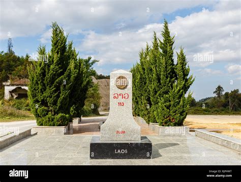 Tay Trang, Dien Bien, Vietnam - November 25, 2018: Border sign denoting ...