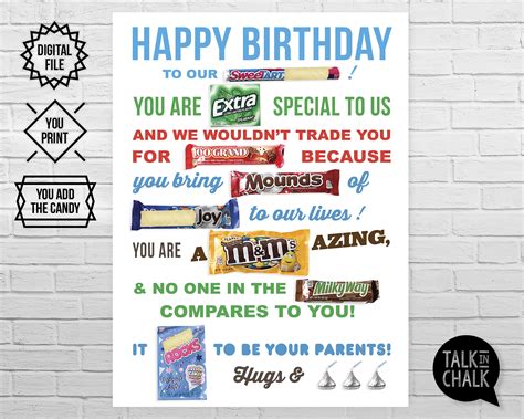 PRINTABLE Birthday Candy Poster for Son or Daughter Birthday - Etsy Canada