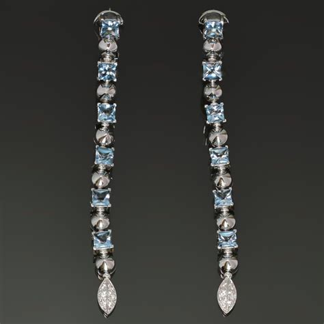 BVLGARI Lucea 18k White Gold Aquamarine Diamond Earrings-MTS