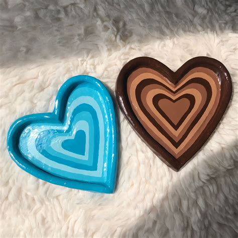 Blue and brown clay jewelry trays made out of air dry clay heart shaped ...