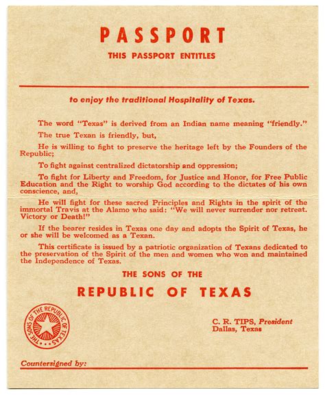 [Texas Passport from the Sons of the Republic of Texas] - Page 2 of 2 ...