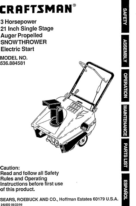 Craftsman 536884581 User Manual SNOW THROWER Manuals And Guides L0801194