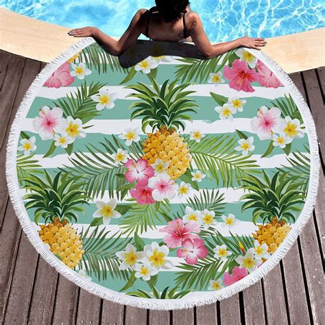 2018 Summer Print Beach Towel Plain Dyed Woven Round Beach Towel Europe Seaside Round Towel ...