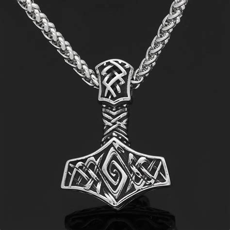 Men stainless steel Viking Nordic Thor hammer odin Mjolni pendant necklace-in Pendant Necklaces ...