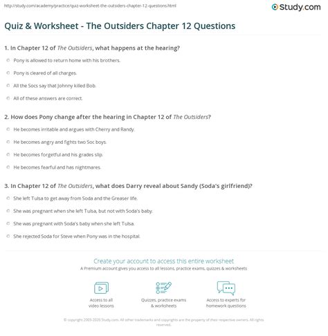 Quiz & Worksheet - The Outsiders Chapter 12 Questions | Study.com