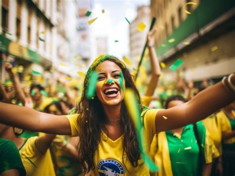 Premium AI Image | Brazilian woman celebrates his soccer teams victory