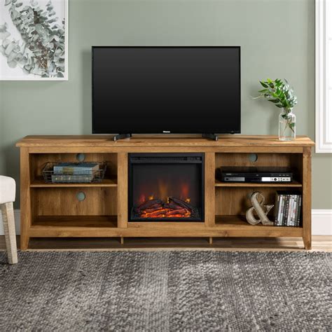 Woven Paths Open Storage Fireplace TV Stand for TVs up to 80", Barnwood ...