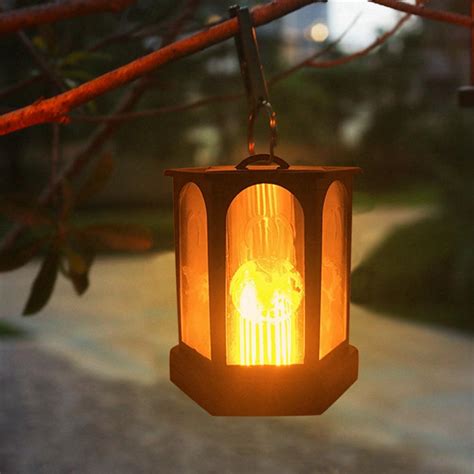 Solar powered 96 led flame effect hanging lantern light outdoor ...