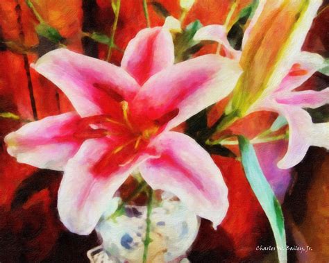 Digital Oil Painting of Stargazer Lilies in a Vase – Charles W. Bailey, Jr., Digital Artist