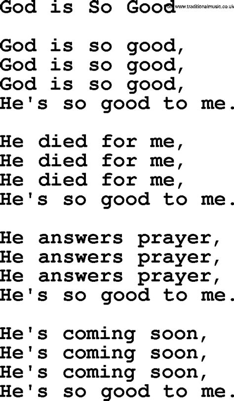 Baptist Hymnal, Christian Song: God Is So Good- lyrics with PDF for ...