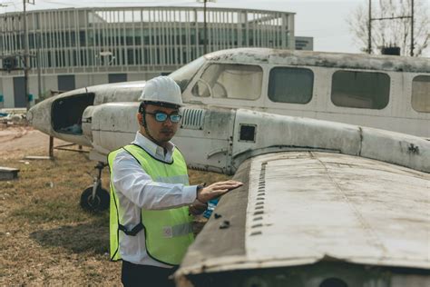 Aircraft mechanic examining airplane wing 21967987 Stock Photo at Vecteezy